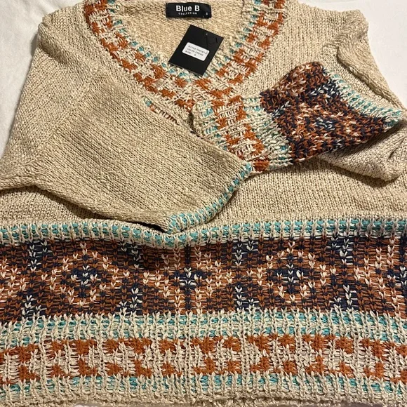 Blue B Women's V-Neck Sweater - Beige and Brown - Picture 4 of 6